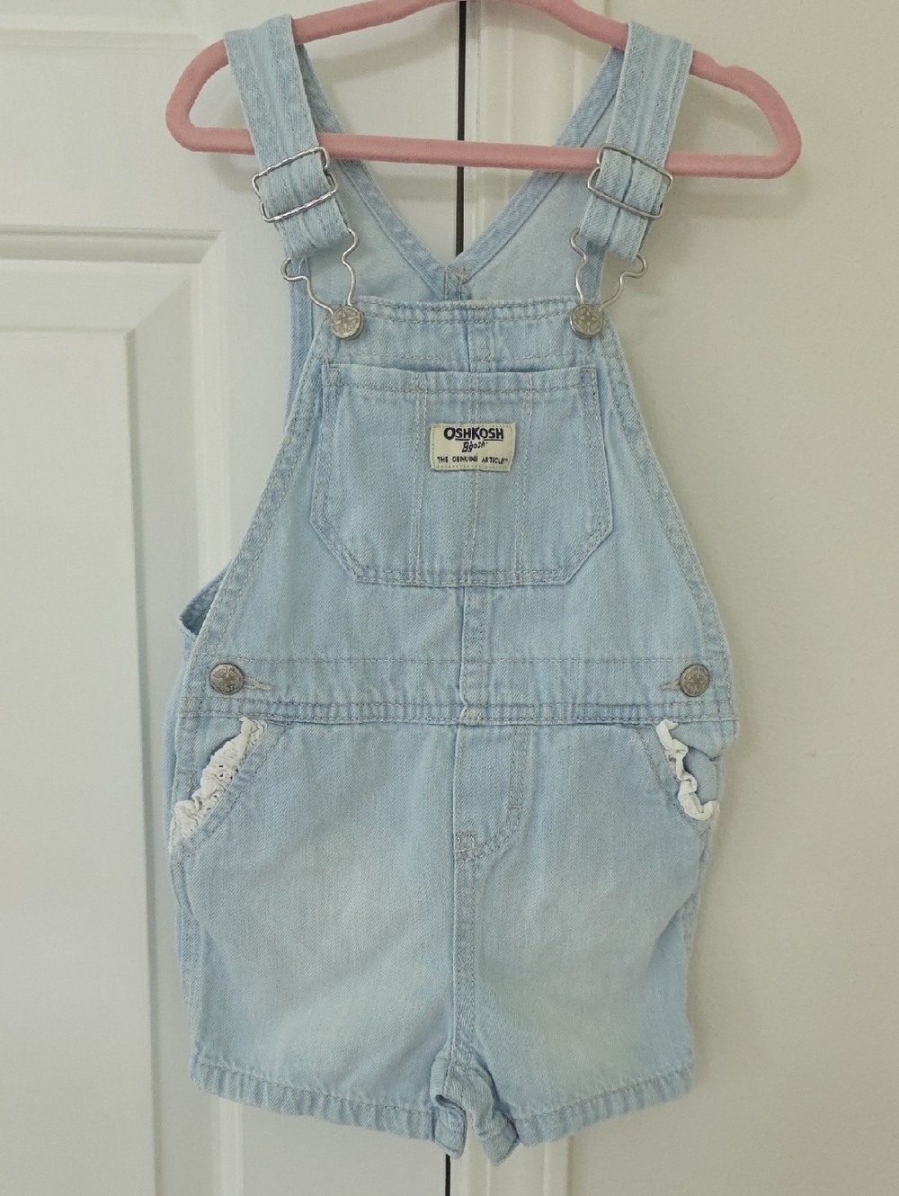 OshKosh B'gosh Light Wash Denim Shortalls with Ruffle Trim